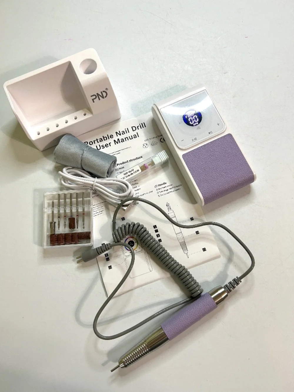 Professional Purple And White Nail Drill 40,000 RPM Cordless Rechargeable